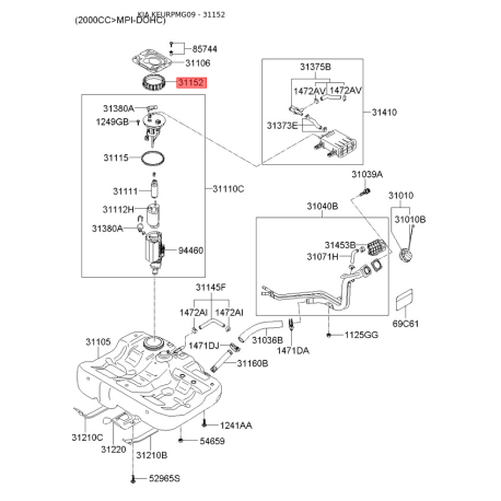 Кришка, паливний бак 31152-2D000 Mobis - 311522D000 - схема з каталогу 31152, KEURPMG09 311522D000
