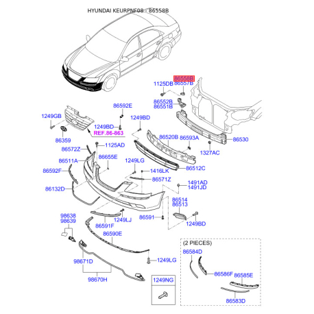 Кронштейн, буфер правый 86558-3K500 Mobis - 865583K500 - схема с каталога 86558B, KEURPNF08 865583K500