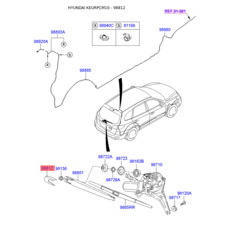 Покришка, важіль склоочисника 98812-2B001 Mobis - 988122B001 - схема з каталогу 98812, KEURPCM10 988122B001