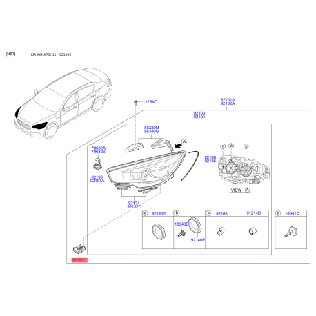Регулировочный элемент, регулировка угла наклона фар 92190-2W300 Mobis - 921902W300 - схема с каталога 92190C, KKMAPDH15 921902W300