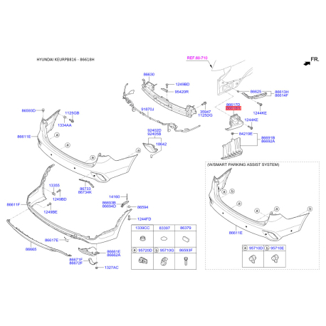 Кронштейн, буфер правый нижний 86618-B8500 Mobis - 86618B8500 - схема с каталога 86618H, KEURPB816 86618B8500
