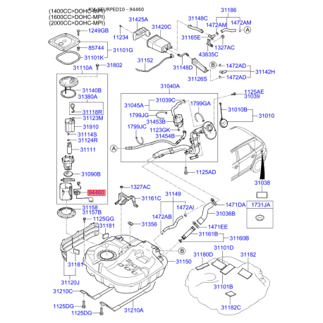 Датчик, запас топлива 94460-1H000 Mobis - 944601H000 - схема с каталога 94460, SEURPED10 944601H000