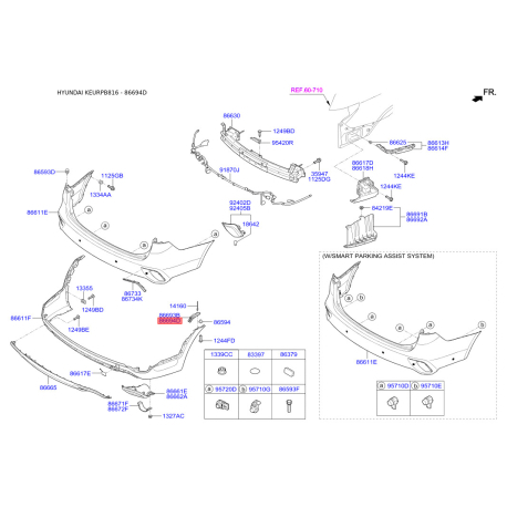 Кронштейн, буфер правий 86624-B8500 Mobis - 86624B8500 - схема з каталогу 86694D, KEURPB816 86624B8500