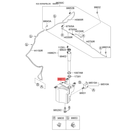 Бачок омивача 98611-3E100 Mobis - 986113E100 - схема з каталогу 98611, KKMAPBL06 986113E100