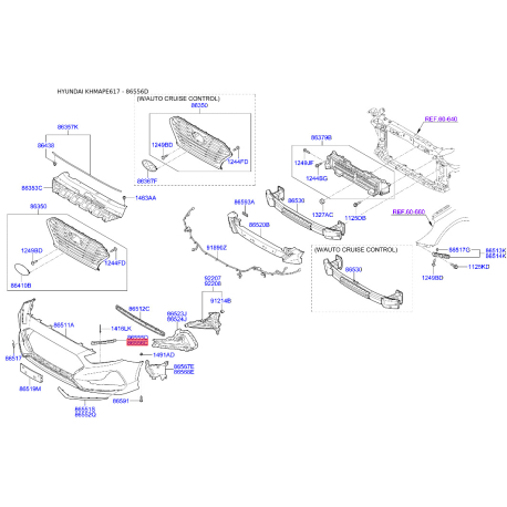 Кронштейн, буфер правый 86556-C1700 Mobis - 86556C1700 - схема с каталога 86556D, KHMAPE617 86556C1700