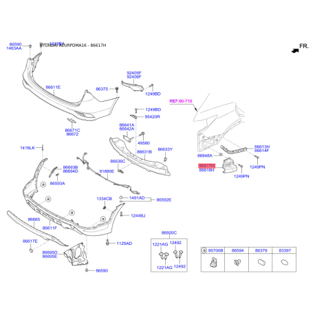 Кронштейн, буфер левый нижний 86617-2W000 Mobis - 866172W000 - схема с каталога 86617H, AEURPDMA16 866172W000