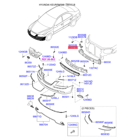 Кронштейн, буфер лівий верхній 86551-3K500 Mobis - 865513K500 - схема з каталогу 86551B, KEURPNF08 865513K500