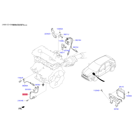 Датчик положения коленвала 39180-03250 Mobis - 3918003250 - схема с каталога 39180, SRUSPJ718 3918003250