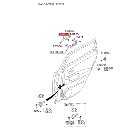 Ручка дверей 82651-1H000 Mobis - 826511H000 - схема з каталогу 82651B, SEURPED10 826511H000