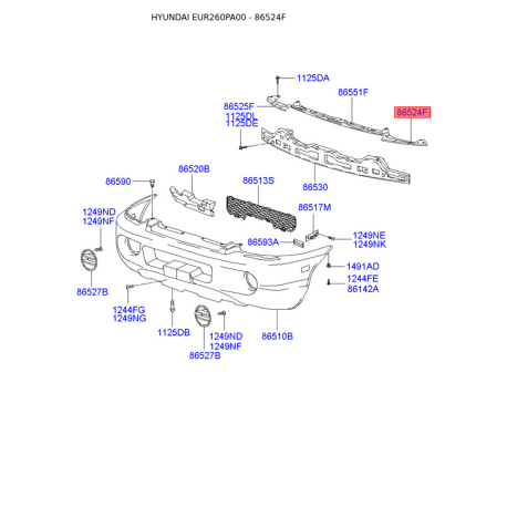 Кронштейн, буфер левый 86524-26900 Mobis - 8652426900 - схема с каталога 86524F, EUR260PA00 8652426900