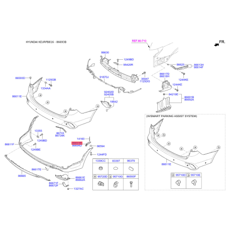 Кронштейн, буфер лівий 86623-B8500 Mobis - 86623B8500 - схема з каталогу 86693B, KEURPB816 86623B8500