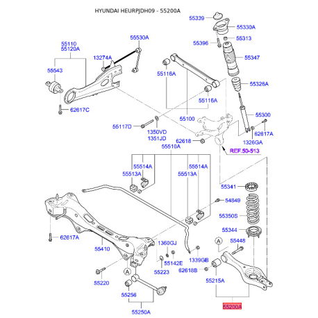 Рычаг подвески колеса нижний 55210-2H100 Mobis - 552102H100 - схема с каталога 55200A, HEURPJDH09 552102H100