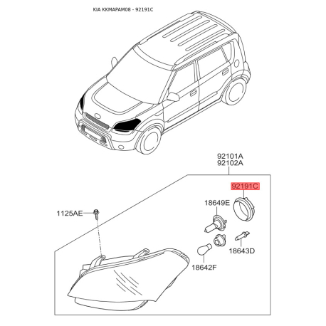 Крышка фары 92191-2F500 Mobis - 921912F500 - схема с каталога 92191C, KKMAPAM08 921912F500