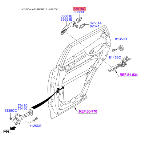 Система керування ручки дверей ліва 83652-2W010 Mobis - 836522W010 - схема з каталогу 83670C, AEURPDMA16 836522W010