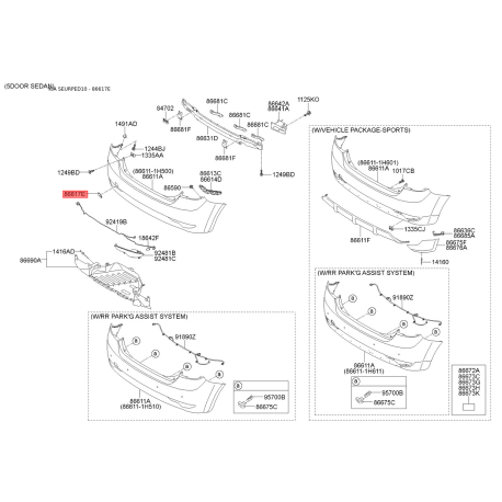 Заглушка бампера 86617-1H200 Mobis - 866171H200 - схема з каталогу 86617E, SEURPED10 866171H200