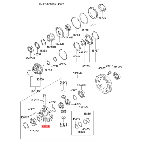 Кришка корпусу диференціала АКПП 45822-39800 Mobis - 4582239800 - схема з каталогу 45822, KEURPGH06 4582239800
