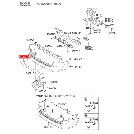 Заглушка бампера 86617-1H000 Mobis - 866171H000 - схема з каталогу 86617E, SEURPED06 866171H000