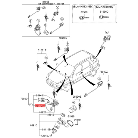 Підсвічування замка запалювання 93170-2E010 Mobis - 931702E010 - схема з каталогу 93170A, SEURPFQZ07 931702E010