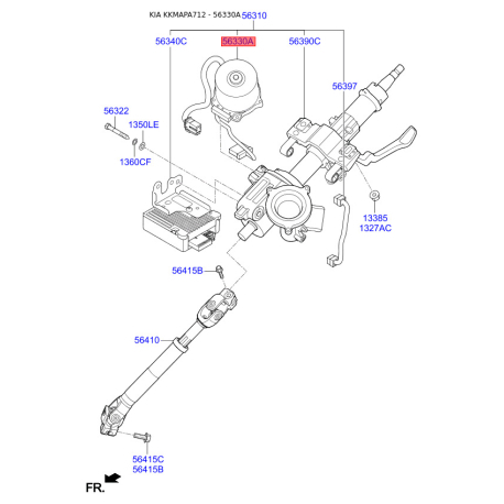Мотор электроусилителя руля 56330-3X500 Mobis - 563303X500 - схема с каталога 56330A, KKMAPA712 563303X500