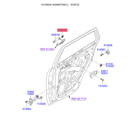 Рама ручки двери 83652-2B000 Mobis - 836522B000 - схема с каталога 83652E, AHMAPCMA11 836522B000