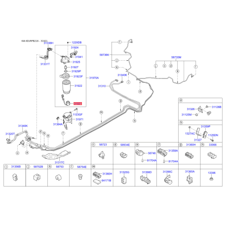 Датчик давления, топливный бак 31921-4D200 Mobis - 319214D200 - схема с каталога 31921, KEURPB216 319214D200