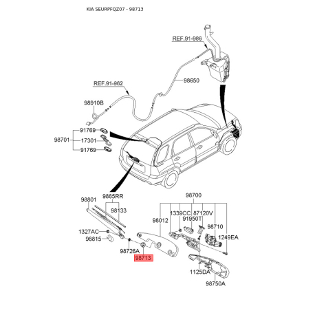 Заглушка скла заднього 98713-2E000 Mobis - 987132E000 - схема з каталогу 98713, SEURPFQZ07 987132E000