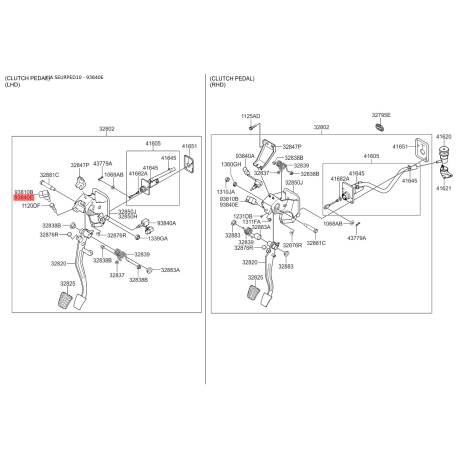 Датчик положення педалі, педаль зчеплення 93840-2H100 Mobis - 938402H100 - схема з каталогу 93840E, SEURPED10 938402H100