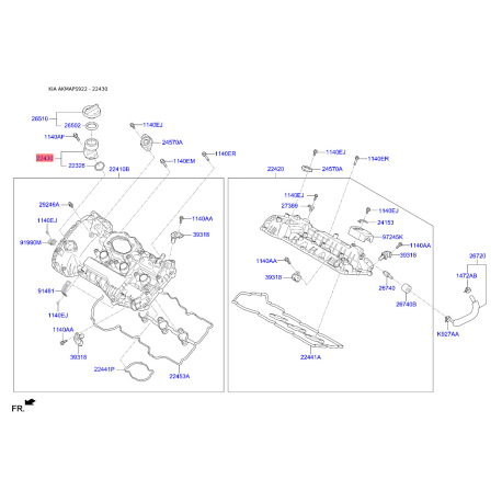 Прокладка, маслоналивная горловина 22430-3C460 Mobis - 224303C460 - схема с каталога 22430, AKMAPS922 224303C460