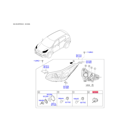 Регулировочный элемент, регулировка угла наклона фар 92130-3K000 Mobis - 921303K000 - схема с каталога 92190A, KEURPD919 921303K000