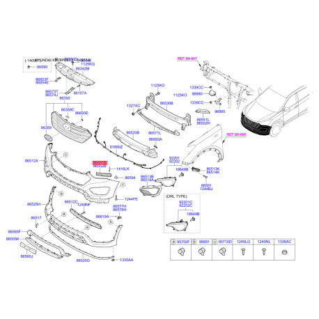 Кронштейн, буфер левый верхний 86527-B8000 Mobis - 86527B8000 - схема с каталога 86551B, KEURPB813 86527B8000