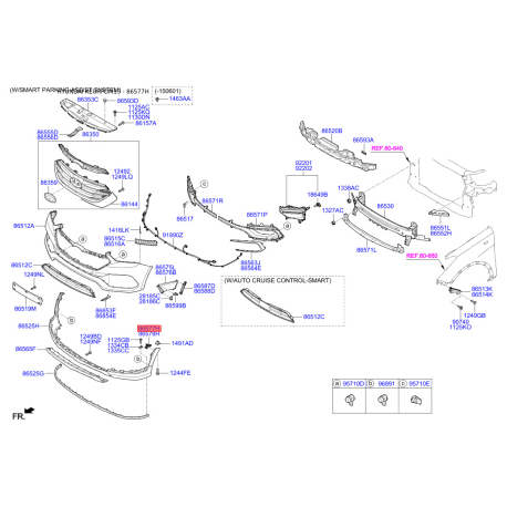 Кронштейн, буфер левый 86577-2WAA0 Mobis - 865772WAA0 - схема с каталога 86577H, KEURPDM15 865772WAA0