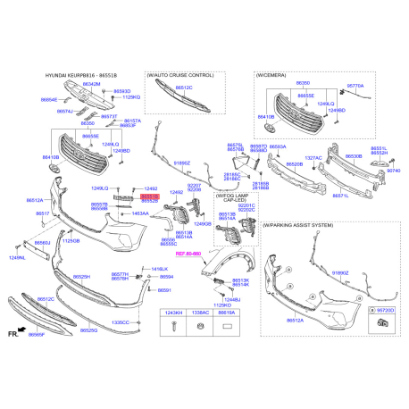 Кронштейн, буфер левый верхний 86527-B8AA0 Mobis - 86527B8AA0 - схема с каталога 86551B, KEURPB816 86527B8AA0