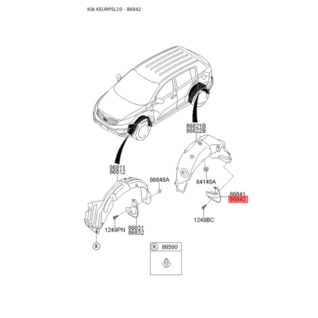 Брызговик задний правый 86842-3W000 Mobis - 868423W000 - схема с каталога 86842, KEURPSL10 868423W000