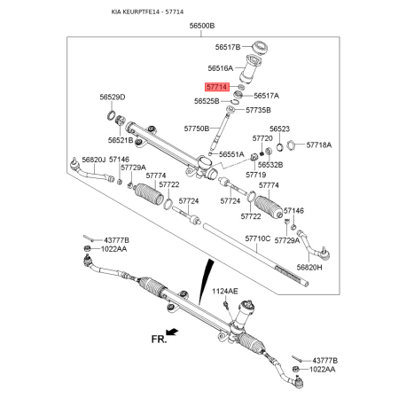 Манжета (сальник) вала шестерни (червяка) рулевого механизма 56542-3Q000 Mobis - 565423Q000 - схема с каталога 57714, KEURPTFE14 565423Q000