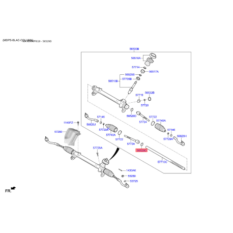 Втулка рейки рульового механізму 56522-3Q000 Mobis - 565223Q000 - схема з каталогу 56529D, KKMAPF619 565223Q000