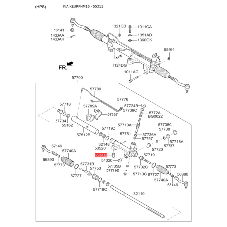 Втулка (подушка) кріплення рульового механізму 57725-3E010 Mobis - 577253E010 - схема з каталогу 55311, KEURPHM16 577253E010