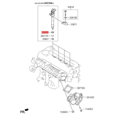 Кільце ущільнювача, шахта форсунки 33805-2A700 Mobis - 338052A700 - схема з каталогу 33805, KEURPIH15 338052A700