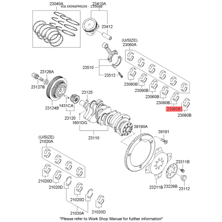 Вкладиші шатунні 23060-37210 Mobis - 2306037210 - схема з каталогу 23060B, KKMAPMG09 2306037210