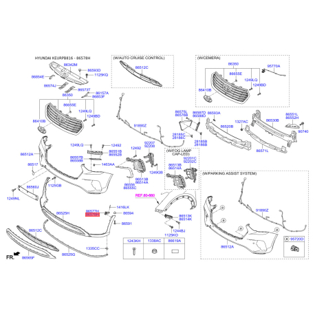 Кронштейн, буфер правый 86578-B8AA0 Mobis - 86578B8AA0 - схема с каталога 86578H, KEURPB816 86578B8AA0