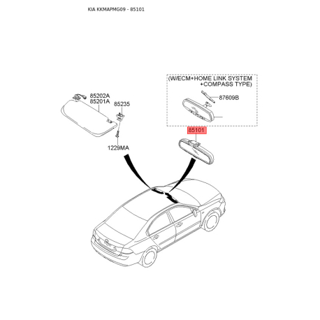 Внутрішнє дзеркало 85101-27000 Mobis - 8510127000 - схема з каталогу 85101, KKMAPMG09 8510127000