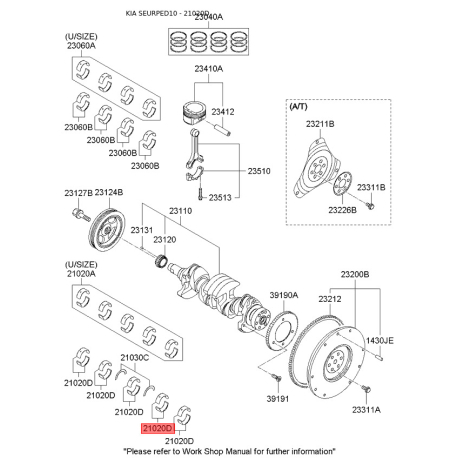 Вкладыши коренные 21020-23201 Mobis - 2102023201 - схема с каталога 21020D, SEURPED10 2102023201