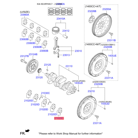 Вкладыши коренные 21020-2A946 Mobis - 210202A946 - схема с каталога 21020D, KEURPH817 210202A946