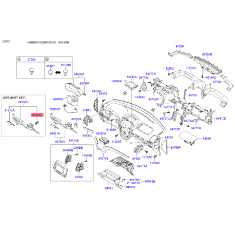 Кнопка 95430-2B500CA Mobis - 954302B500CA - схема з каталогу 95430D, KEURPCM10 954302B500CA