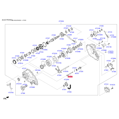 Вал (вісь) важеля перемикання 47305-4B000 Mobis - 473054B000 - схема з каталогу 47305, KRUSPHM20 473054B000