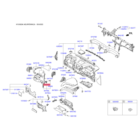 Кнопка 95430-2W850FP Mobis - 954302W850FP - схема з каталогу 95430D, AEURPDMA16 954302W850FP