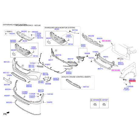 Кронштейн, буфер правый 86514-2W000 Mobis - 865142W000 - схема с каталога 86514K, KEURPDM15 865142W000