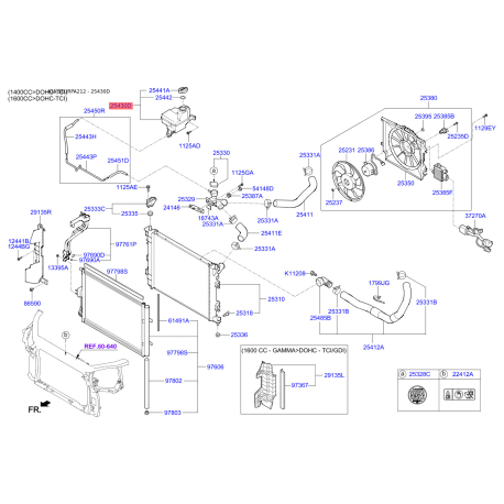 Шланг (патрубок) системи охолодження 25430-A5800 Mobis - 25430A5800 - схема з каталогу 25430D, SEURPA212 25430A5800