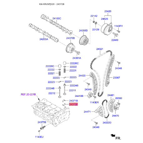 Вкладыш (подшипник) распредвала нижний 24372-2G011 Mobis - 243722G011 - схема с каталога 24372B, KRUSPJ520 243722G011