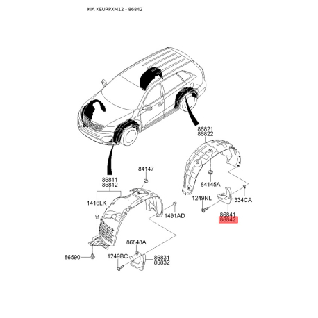 Бризговик задній правий 86880-2P500 Mobis - 868802P500 - схема з каталогу 86842, KEURPXM12 868802P500