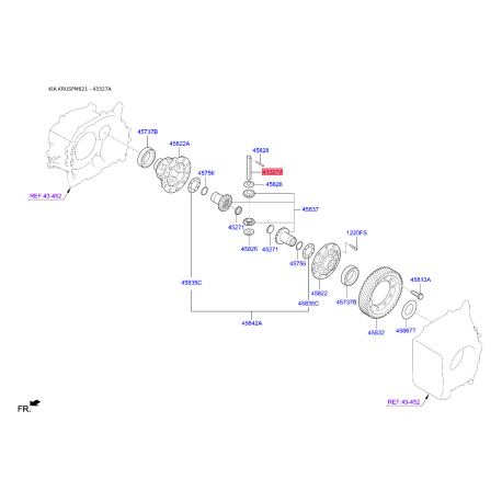 Вісь (палець) сателіта диференціала КПП 45827-37000 Mobis - 4582737000 - схема з каталогу 43327A, KRUSPM621 4582737000